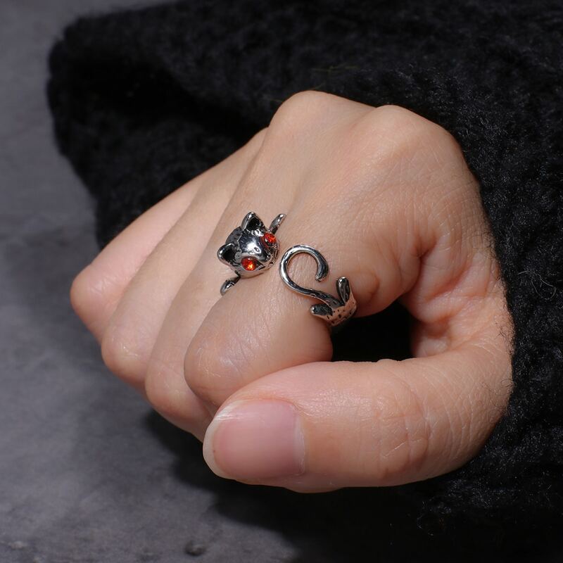 

Rhinestone Cat Ring, Silver