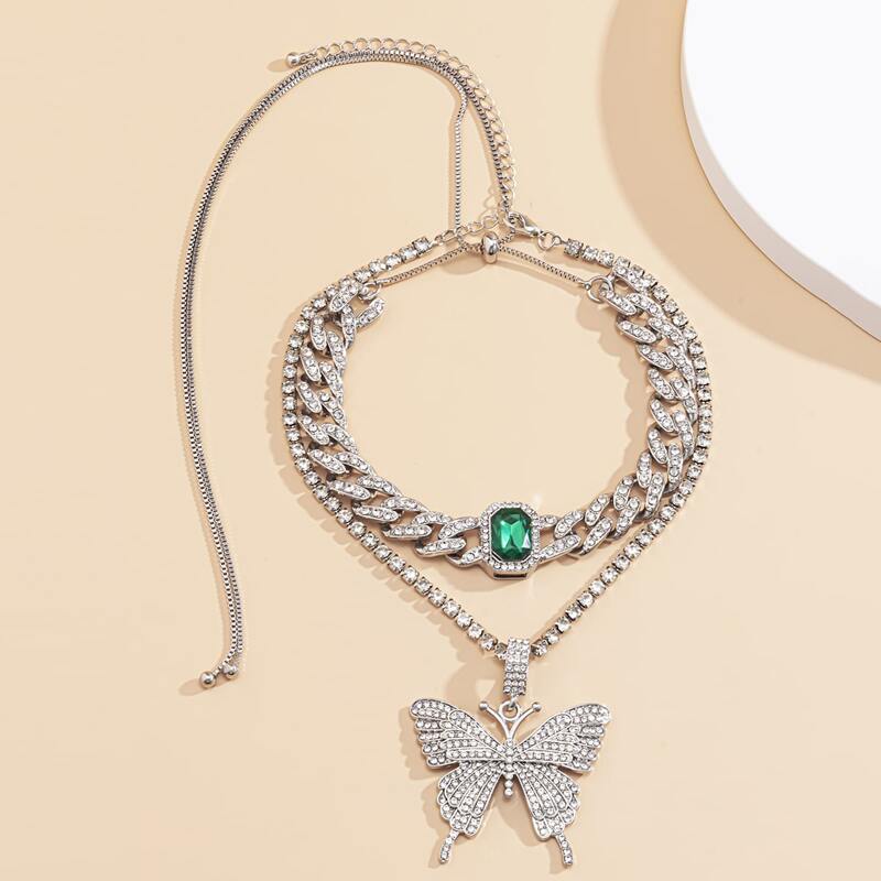

Rhinestone Butterfly Chunky Chain Necklace, Silver