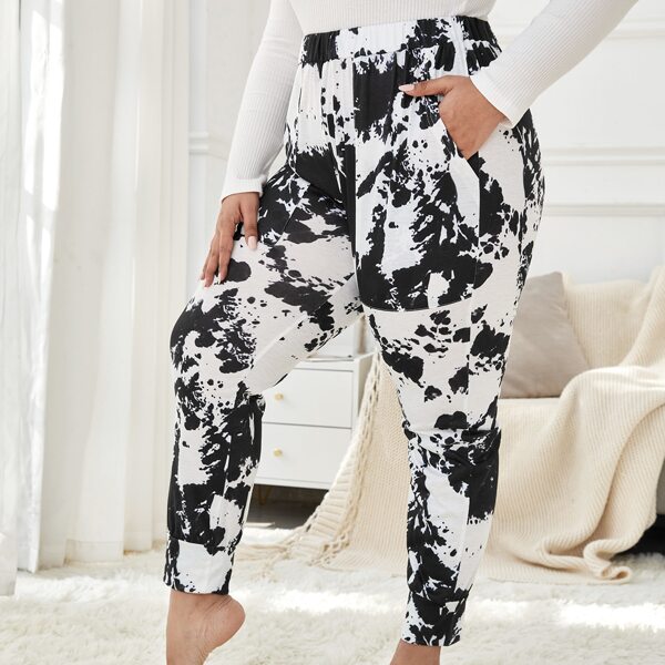 

Plus Allover Print Pocket Sleep Pants, Black and white