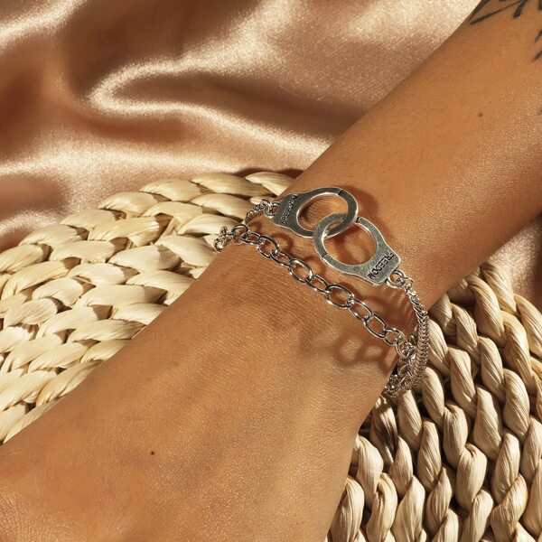 

Handcuff Detail Layered Bracelet, Silver