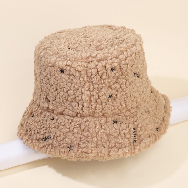 

Letter & Star Pattern Bucket Hat, Khaki