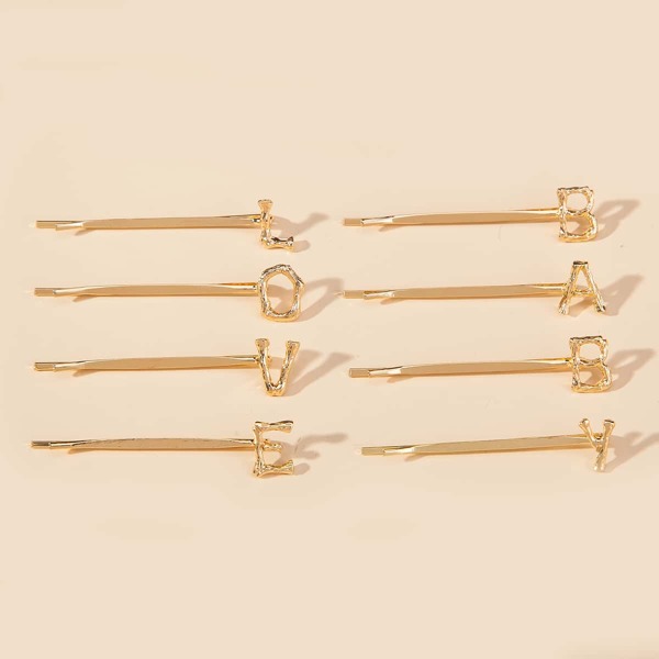 

8pcs Toddler Girls Letter Decor Bobby Pin, Gold