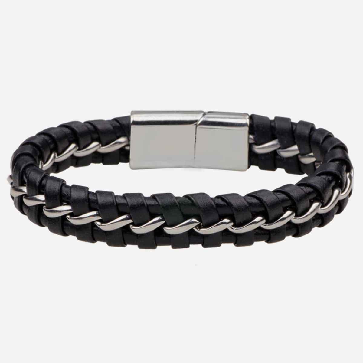 

Guys Chain Detail Woven Clasp Bracelet, Black