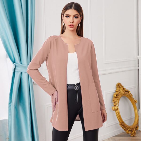 

Pocket Front Open Front Coat, Baby pink