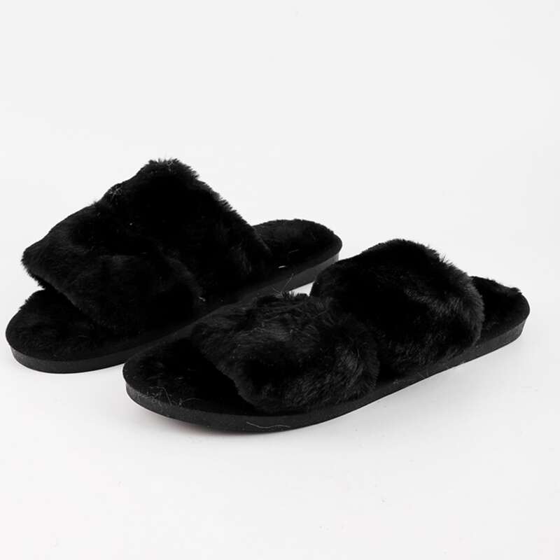 

Faux Fur Fluffy Slippers, Black