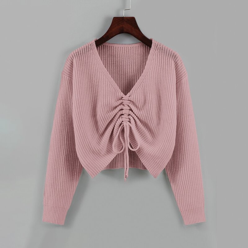 

Drawstring Front Drop Shoulder Sweater, Dusty pink