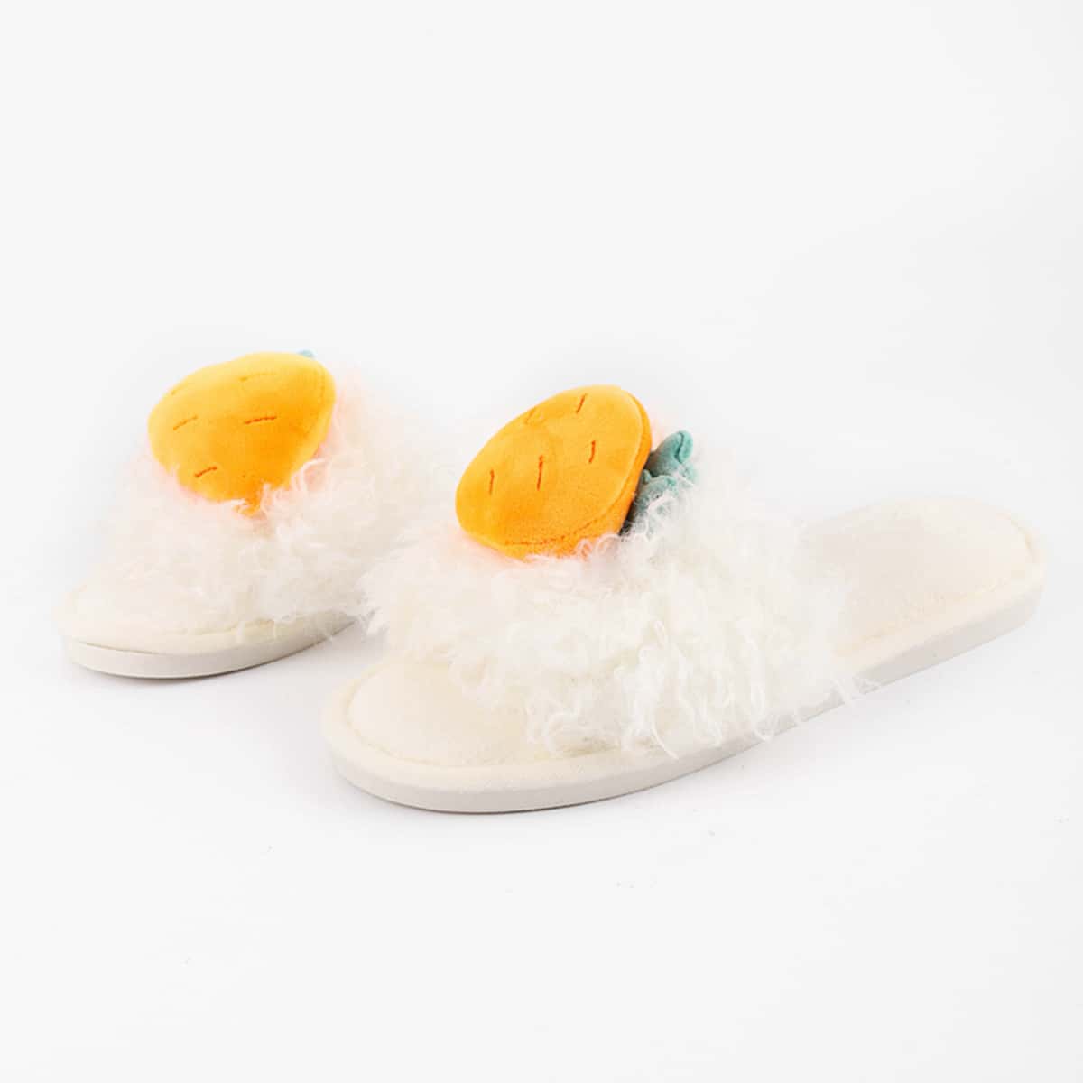 

Fluffy Carrot Slippers, White