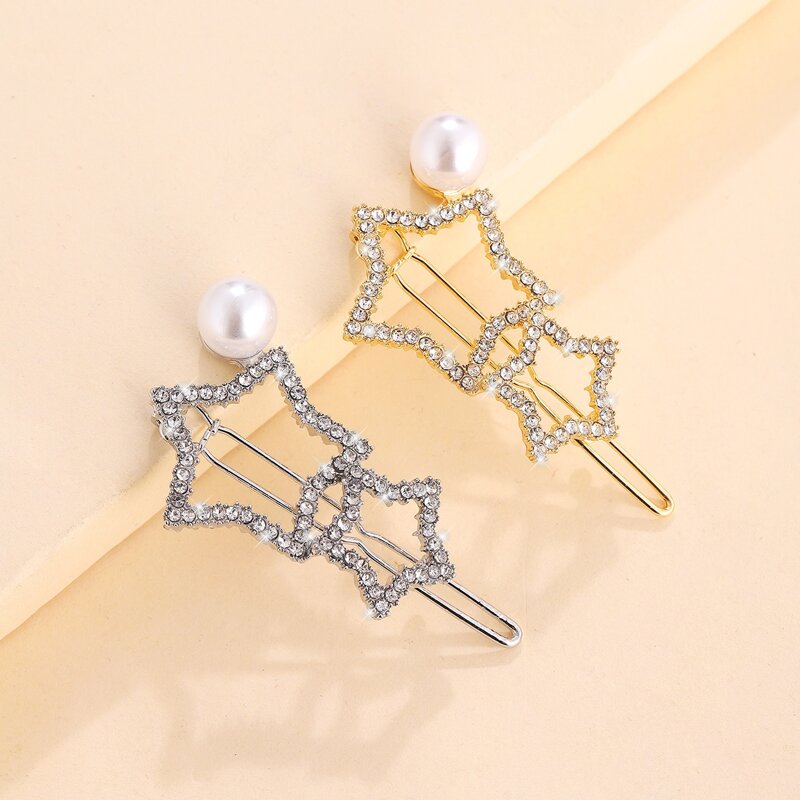 

2pcs Rhinestone Star Hair Clip, Multicolor