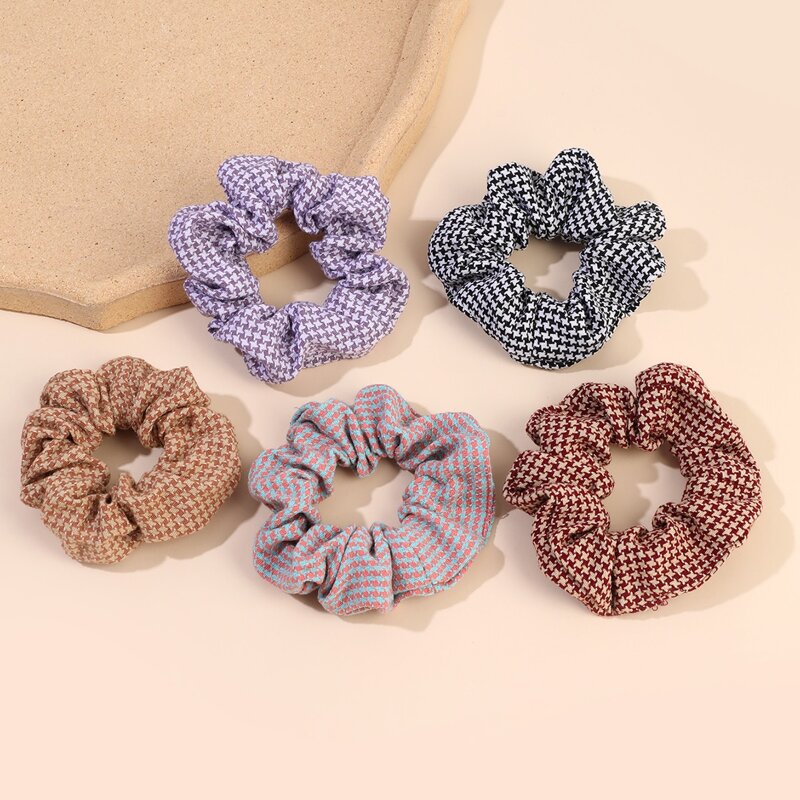 

5pcs Houndstooth Scrunchie, Multicolor