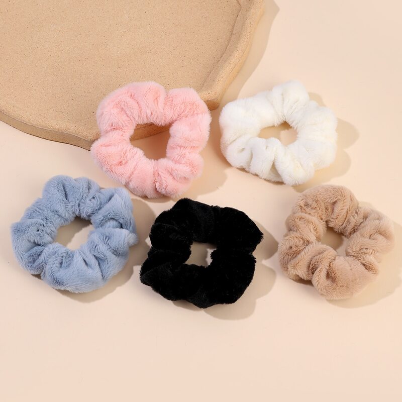 

5pcs Solid Fluffy Scrunchie, Multicolor