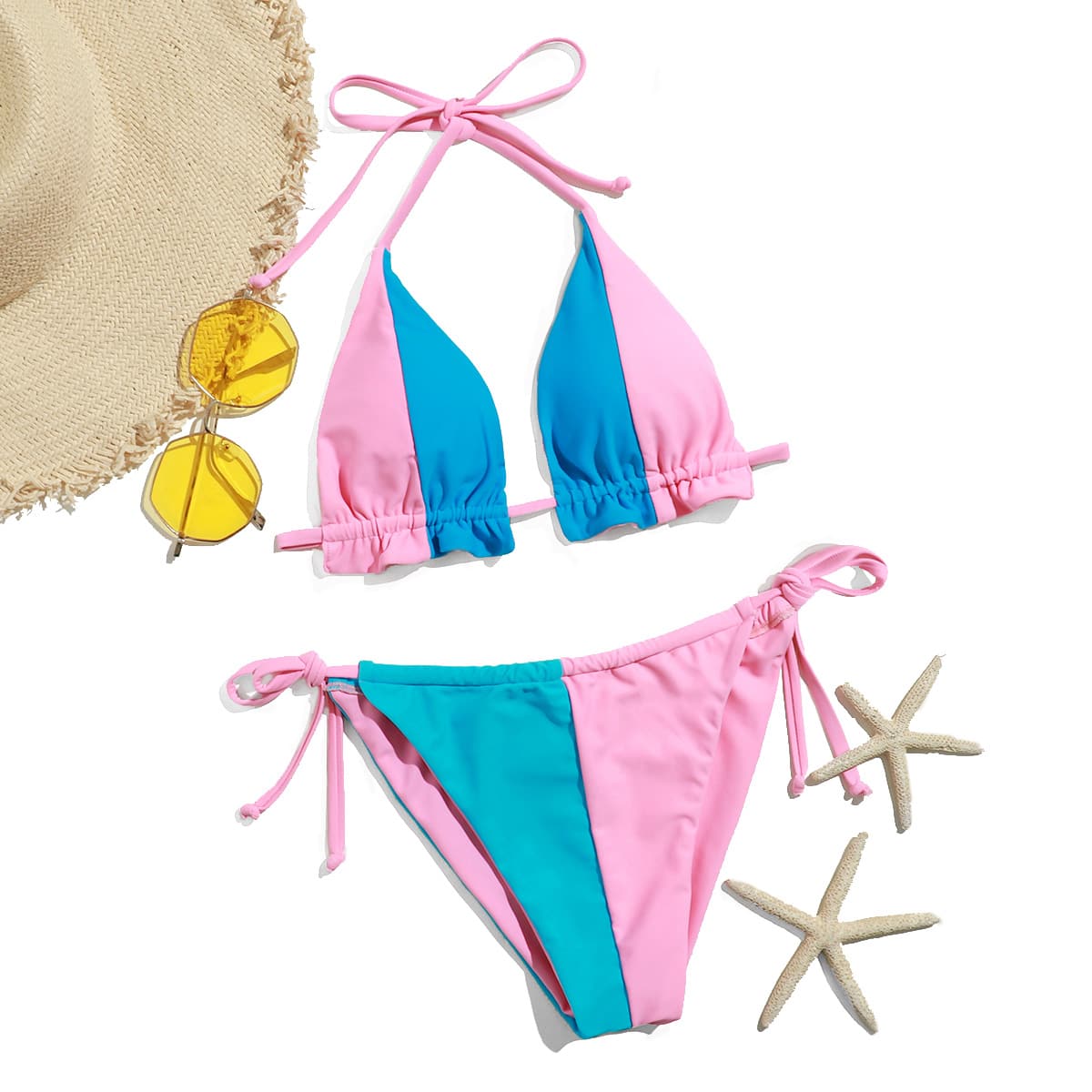 

Colorblock Tie Side Bikini Swimsuit, Multicolor