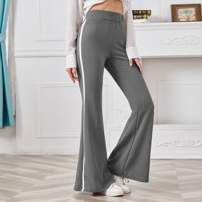 

Contrast Sideseam Flare Leg Pants, Grey