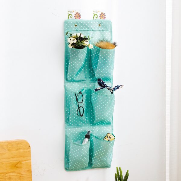 

1pc Polka Dot Pattern Storage Bag With 2hooks, Green