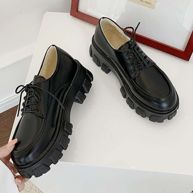 

Chunky Sole Flatform Oxfords, Black
