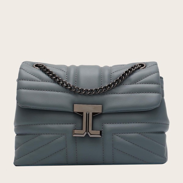 

Metal Lock Quilted Chain Shoulder Bag, Blue