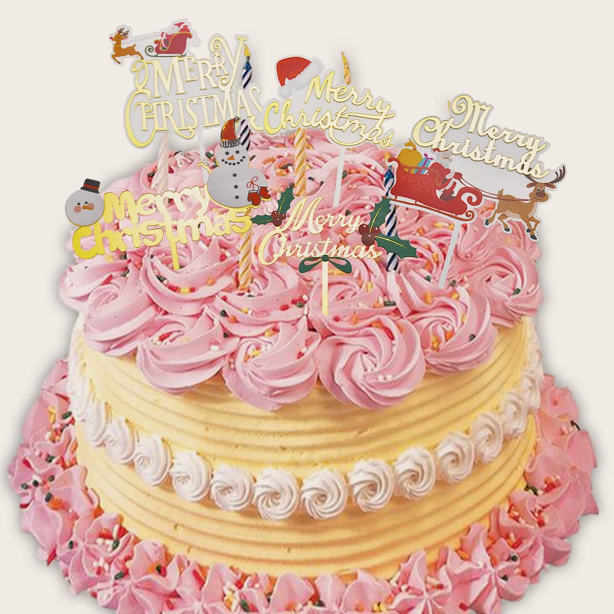 2pcs Random Christmas Cake Topper, Gold