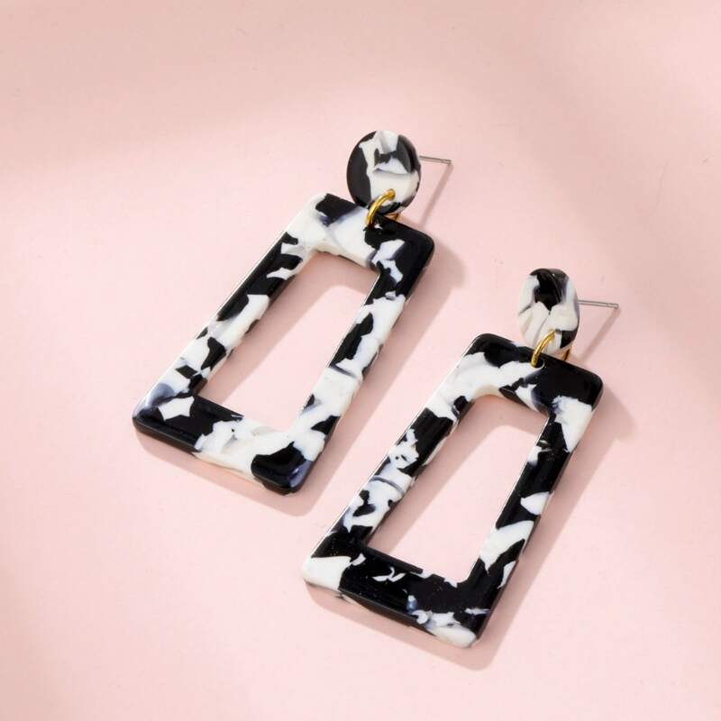 

Geo Drop Earrings, Black and white