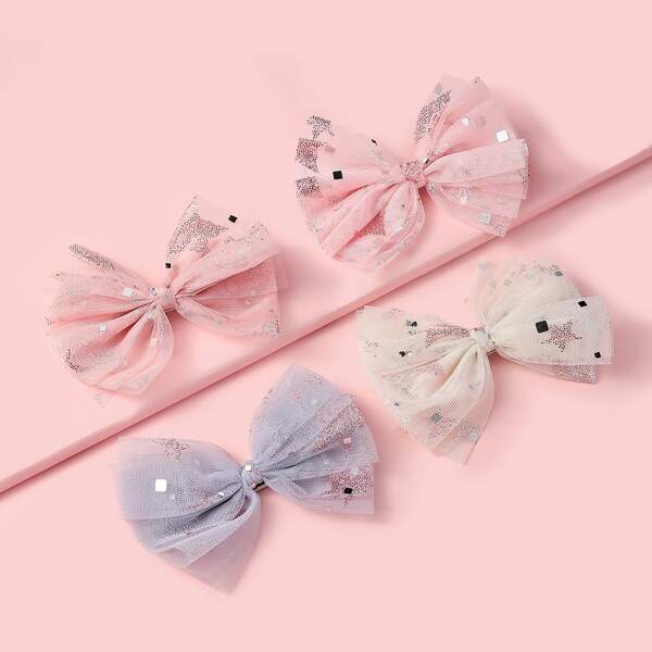

4pcs Girls Mesh Bow Hair Clip, Multicolor