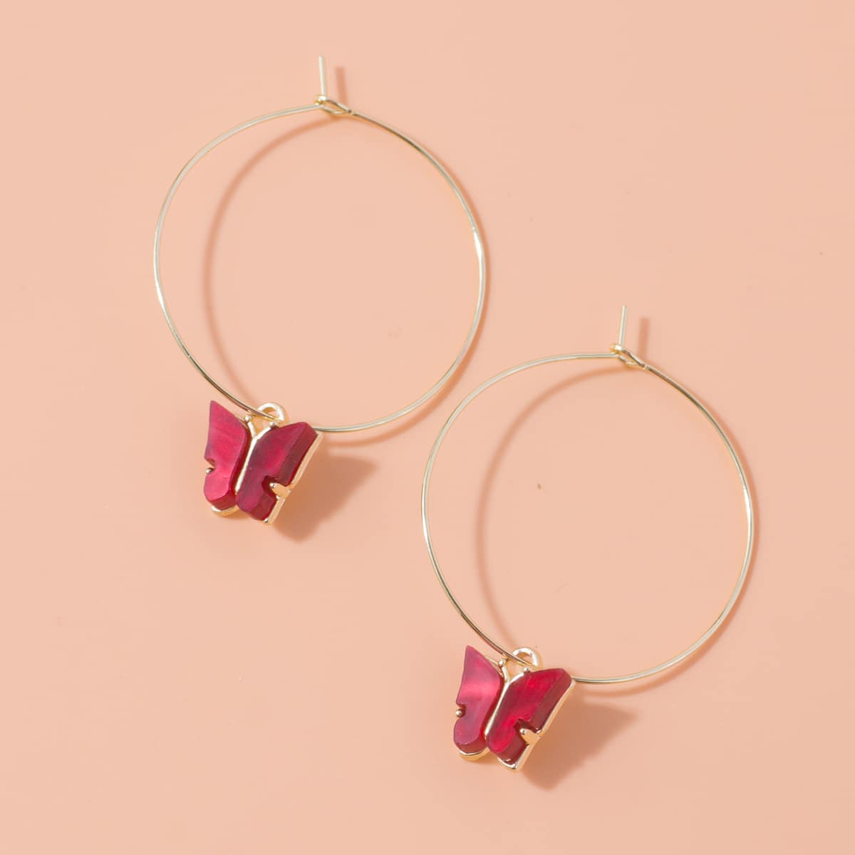 

Butterfly Hoop Earrings, Red