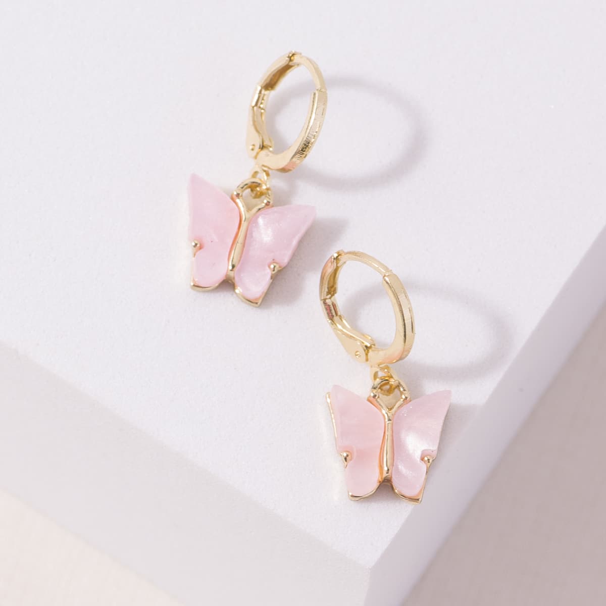 

Butterfly Charm Hoop Earrings, Baby pink