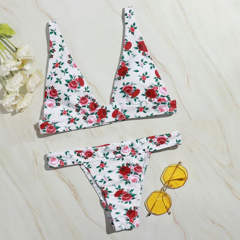 

Floral Thong Bikini Swimsuit, Multicolor