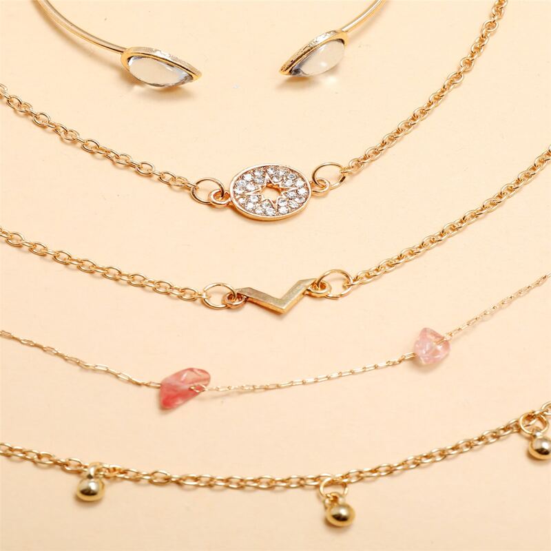 

5pcs Charm Chain Bracelet, Gold