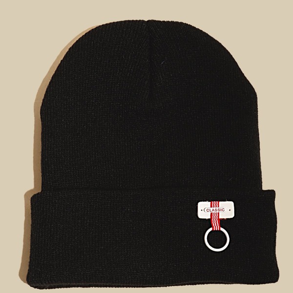 

Striped Label Decor Beanie, Black