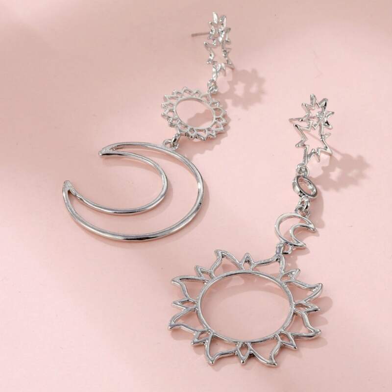 

Moon & Sun Drop Earrings, Silver