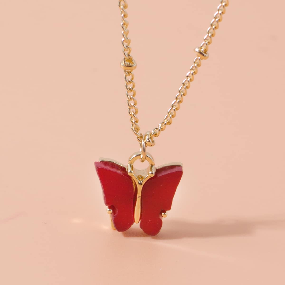 

Butterfly Charm Necklace, Red