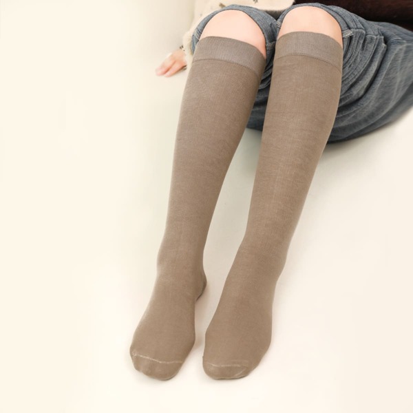 

Plain Over The Calf Socks, Coffee brown