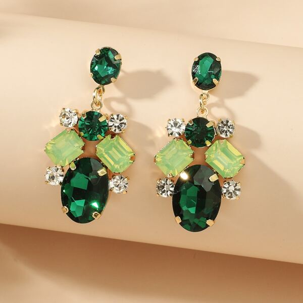 

Rhinestone Decor Drop Earrings, Green