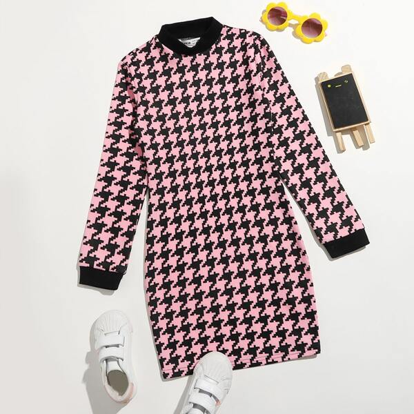 

Girls Houndstooth Form Fitting Dress, Multicolor