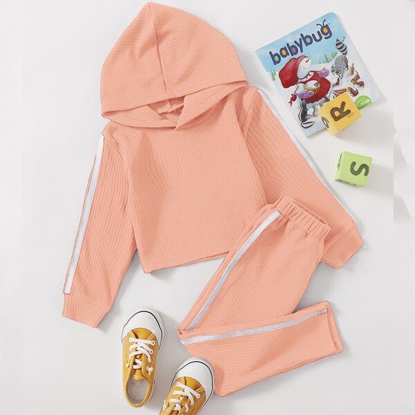 

Toddler Girls Side Striped Hoodie & Pants, Coral pink