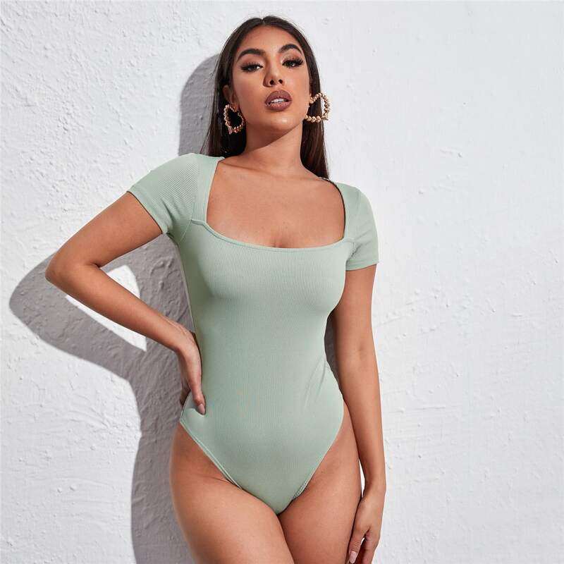 

Square Neck Skinny Tee Bodysuit, Pastel mint green