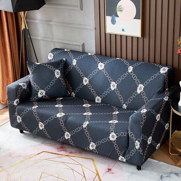 

Chain Print Sofa Cover & 1pc Cushion Cover Without Filler, Grey