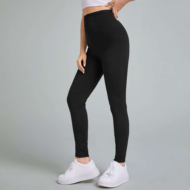 

Solid High Waist Leggings, Black