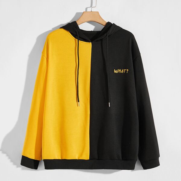 

Men Two Tone Letter Graphic Drawstring Hoodie, Multicolor