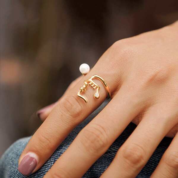 

Faux Pearl & Rhinestone Decor Ring, Gold