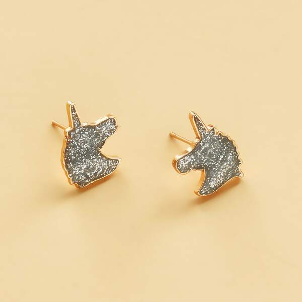 

Cartoon Unicorn Design Stud Earrings, Gold