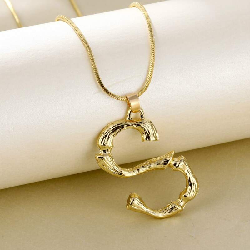 

Letter S Pendant Necklace, Dusty pink