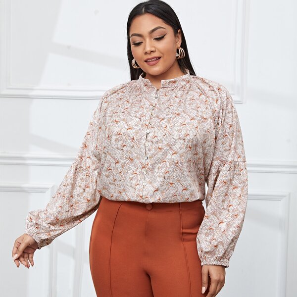 

Plus Paisley Print Bishop Sleeve Blouse, Multicolor
