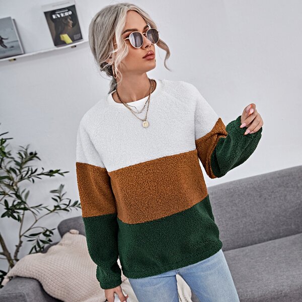 

Colorblock Raglan Sleeve Teddy Sweatshirt, Multicolor