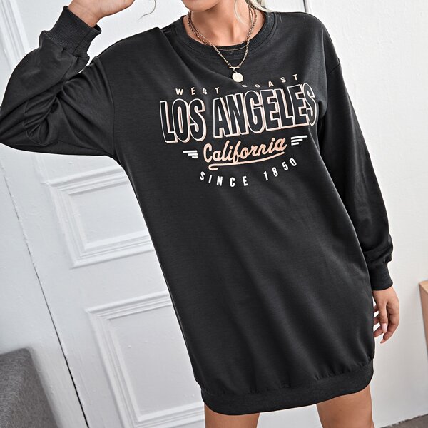 

Letter Graphic Drop Shoulder Sweatshirt Dress, Dark grey