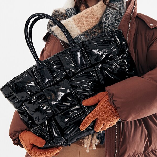 

Patent Braided Design Tote Bag, Black