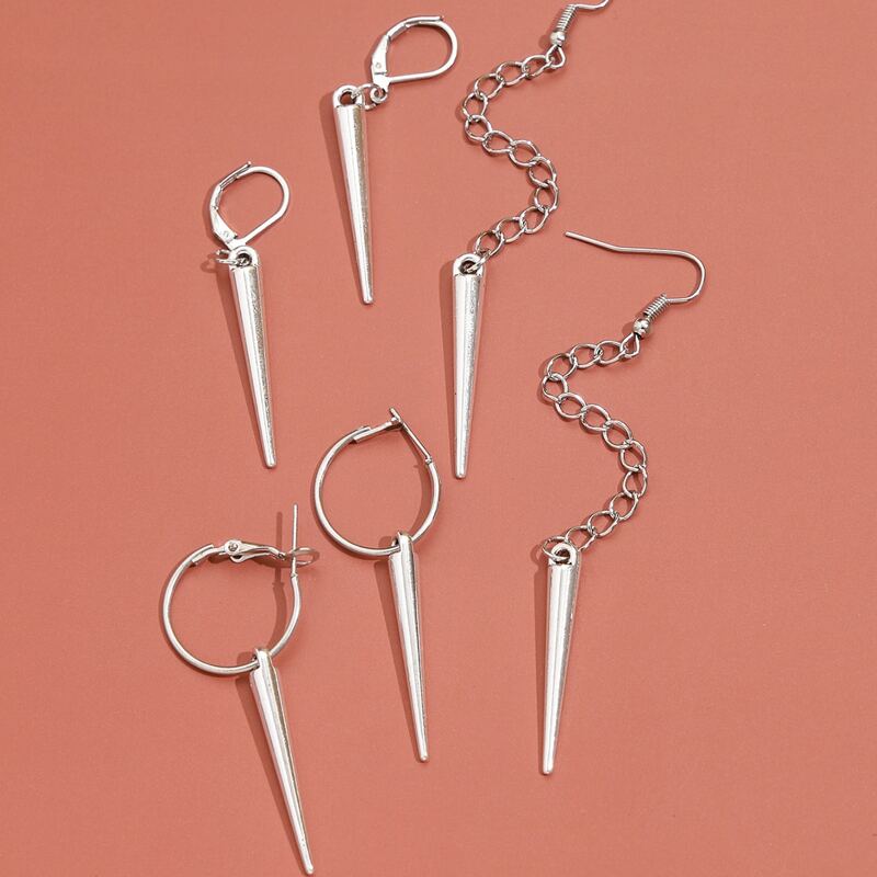

3pairs Bar Drop Earrings, Silver