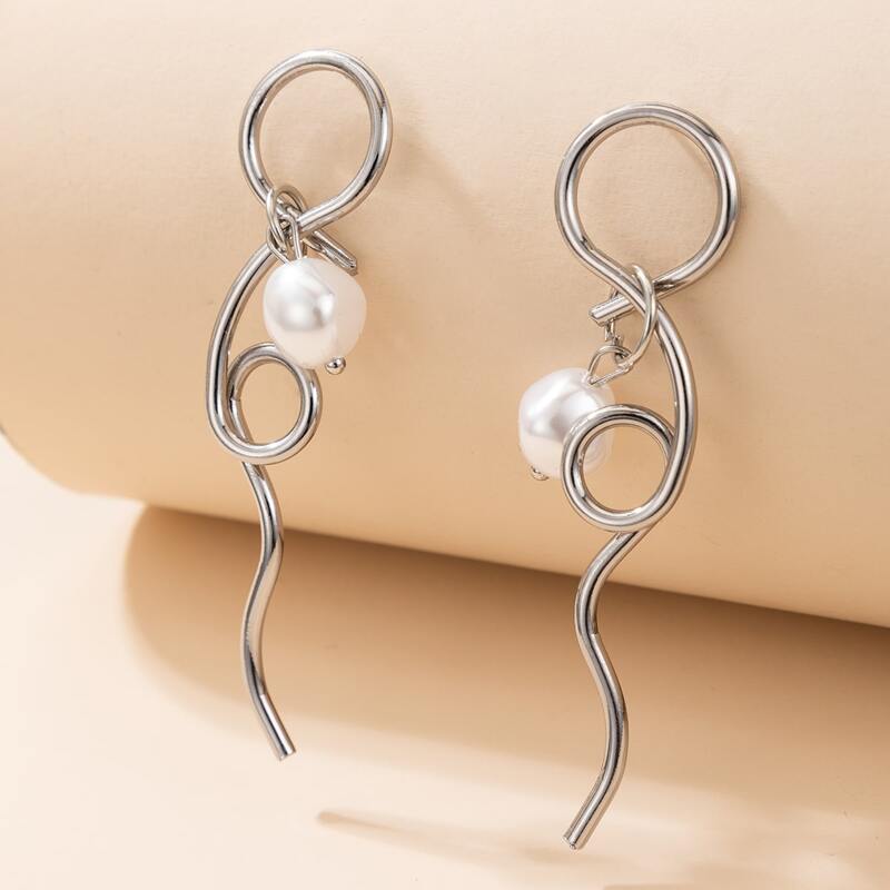 

Faux Pearl Circle Drop Earrings, Silver
