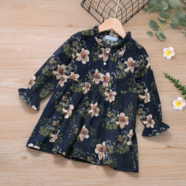 

Toddler Girls Corduroy Floral Print Button Front Smock Dress, Multicolor