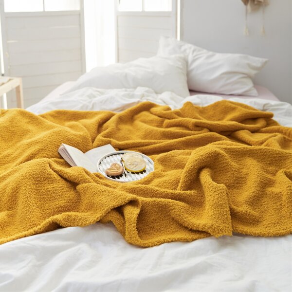 

1pc Plain Knitted Blanket, Yellow