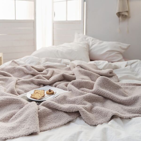 

1pc Plain Knitted Blanket, Beige