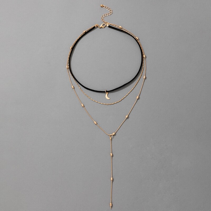 

Moon Design Choker Layered Necklace, Gold